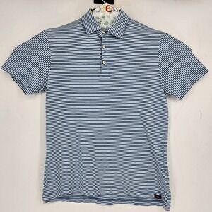 Faherty Shirt Mens Medium Polo Short Sleeve Blue Striped Casual Preppy